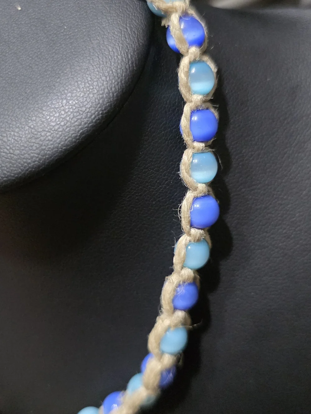Handmade Blue Beaded Hemp Bracelet - Blue Beads